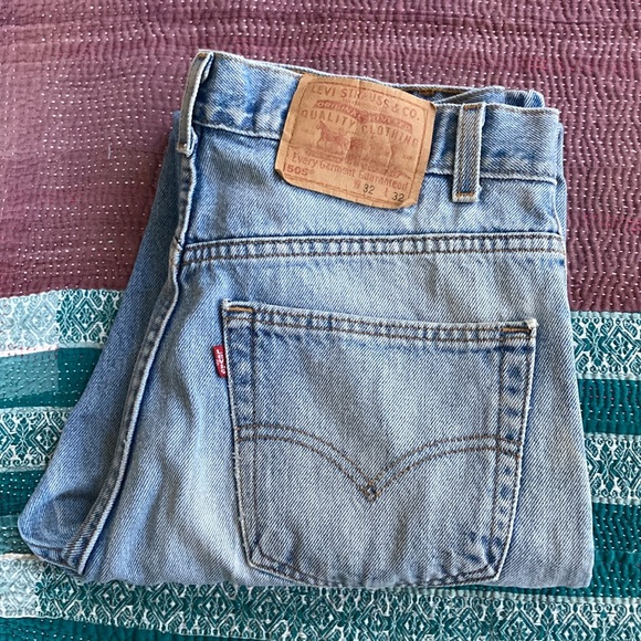 Y2K Levi's 505 Mens Straight Leg Jeans Size 32X32 Light Wash Distressed Cotton - Picture 1 of 14